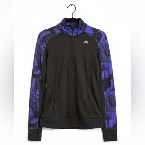 Adidas Half-Zip Pullover Training Top - Black & Purple Pattern with Hood
